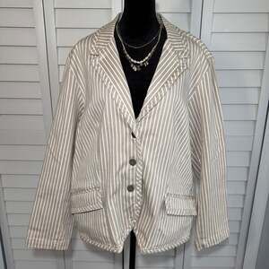Chico's‎ Khaki & White Striped Long Sleeve Blazer XL (Size 3)